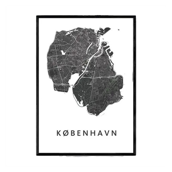 Art in Maps / København - gerahmter Stadtplan / A3