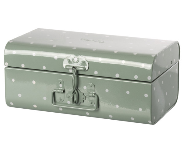 Maileg, Storage suitcase, Small - Dusty Green w. dots
