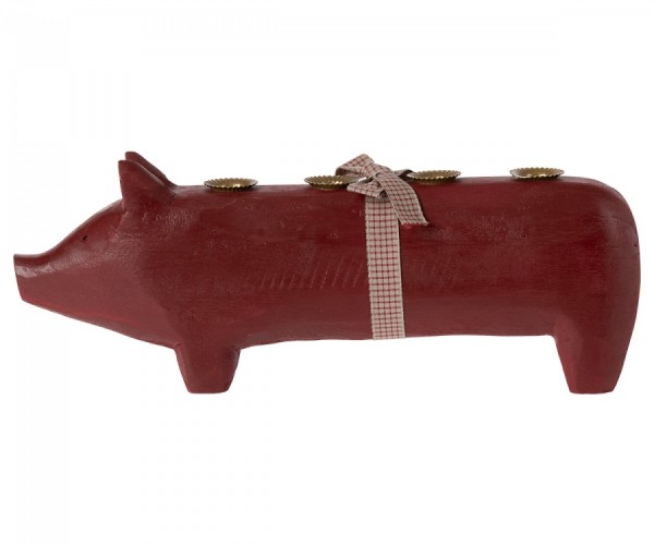 Maileg / Wooden pig, Large - Red