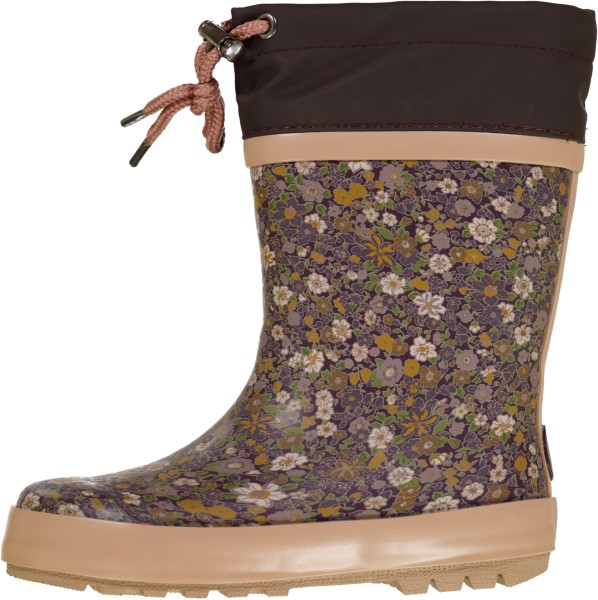 Wheat / Thermo Rubber Boot Print / Eggplant Flowers