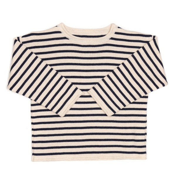 Huttelihut / O-Neck Cot Sweater Striped Knit / Navy