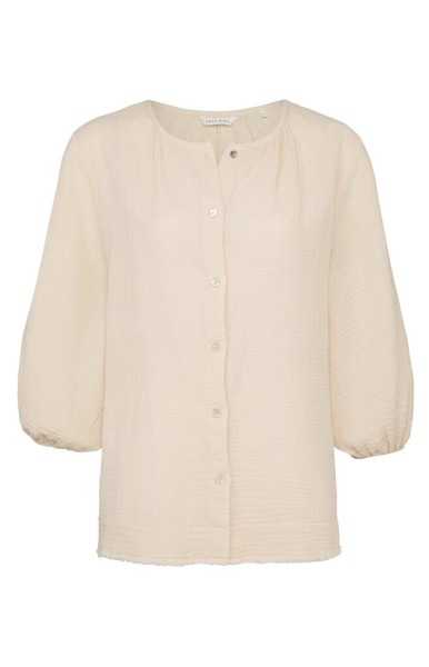 YAYA / Button up blouse w/ crewneck and 3/4 sleeves in boxy fit / Tapioca Sand
