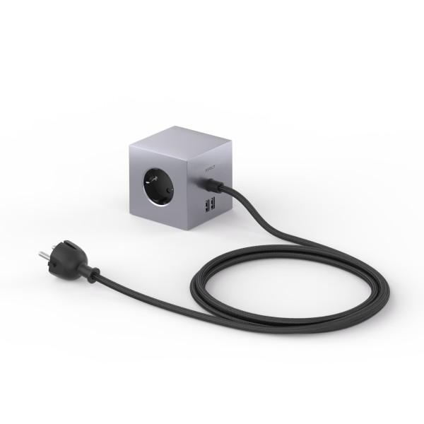 AVOLT / Steckdosenleiste mit USB Anschluss / Square 1 USB & Magnet / Aluminium