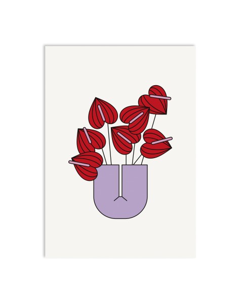 Red Fries / Postkarte / flamingo flower / lila Vase