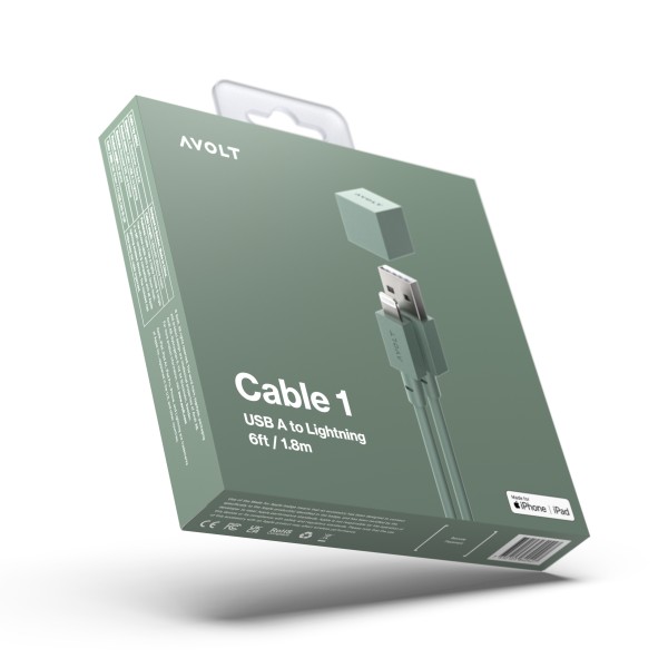 AVOLT / Cable 1 Oak Green USB A to Lightning