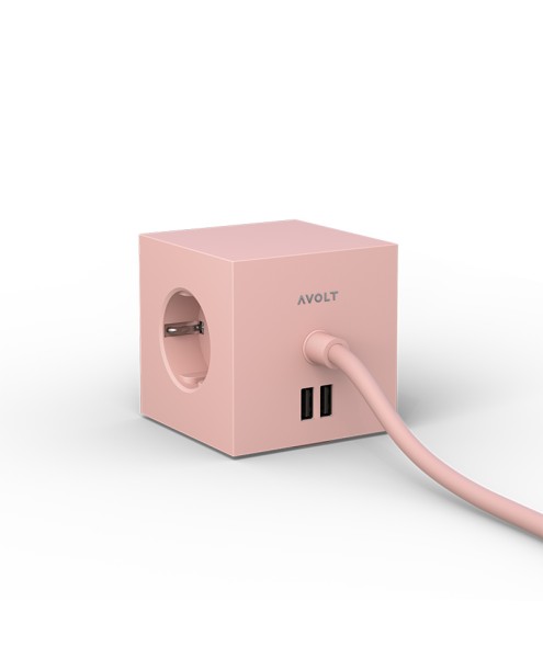 AVOLT / Steckdosenleiste mit USB Anschluss / Square 1 USB & Magnet / Pink