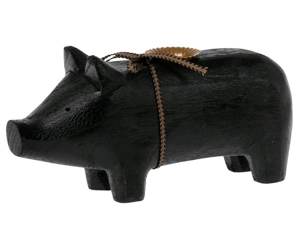 Maileg / Wooden pig, Medium - Black