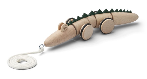 Liewood / Sidsel pull along crocodile toy / Natural wood - hunter green Mix