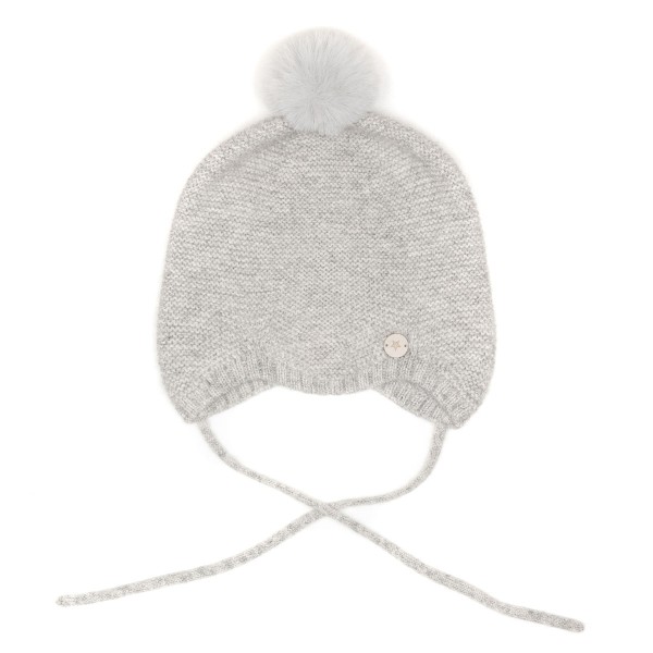 Huttelihut / Soft Cash Bonnet Wool Knit Pompom / Light Grey Melange