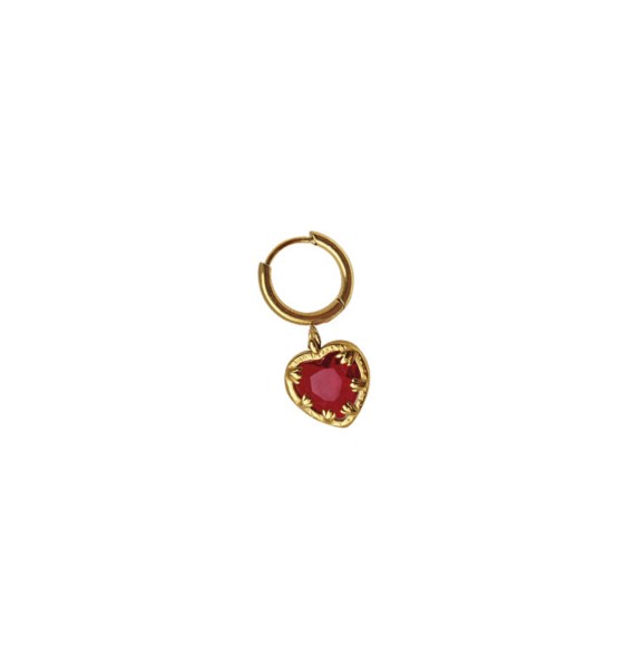 WOS / claw heart red single earring gold
