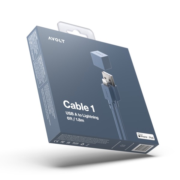 AVOLT / Cable 1 Oak Ocean Blue USB A to Lightning